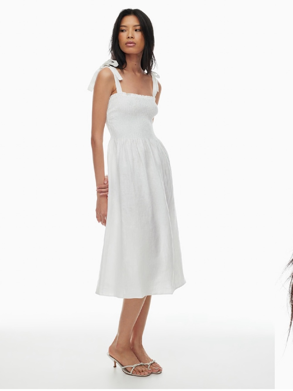 Aritzia Tie-Shoulder Midi Dress in White